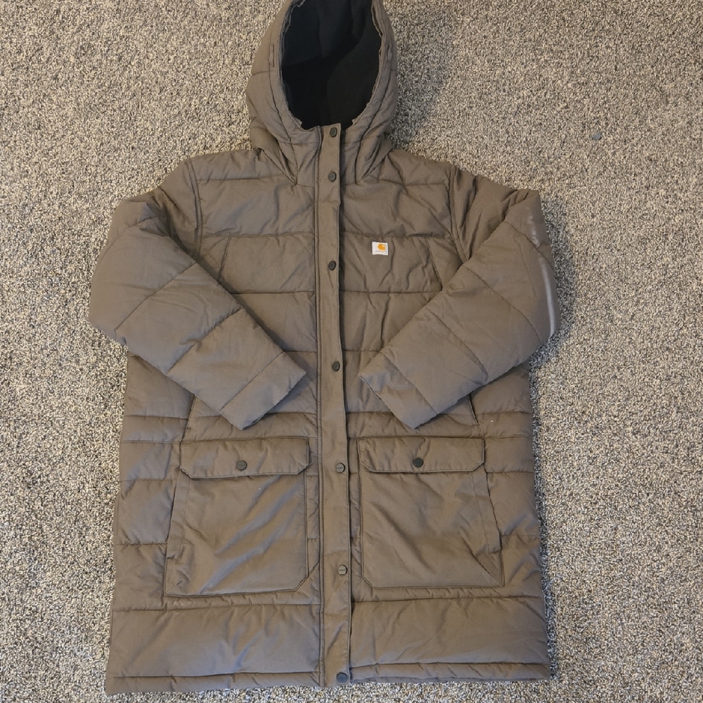 Womens Hooded Puffer Jacket in Brown